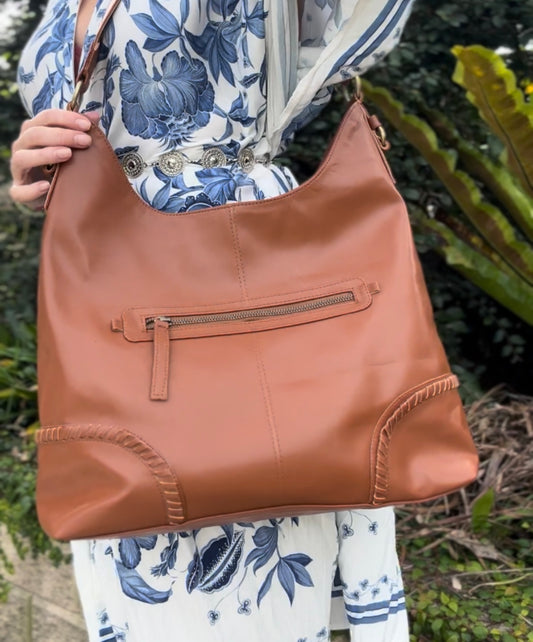 ELLIE: Vegan Leather Slouchy Shoulder Bag Tan