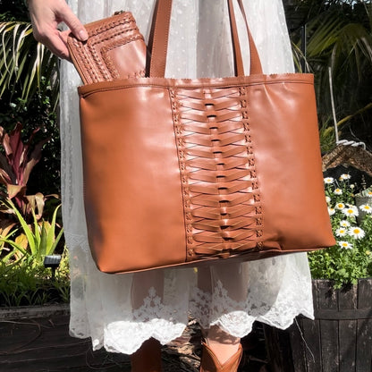 HAYLEY: Vegan Leather Tote Bag Tan