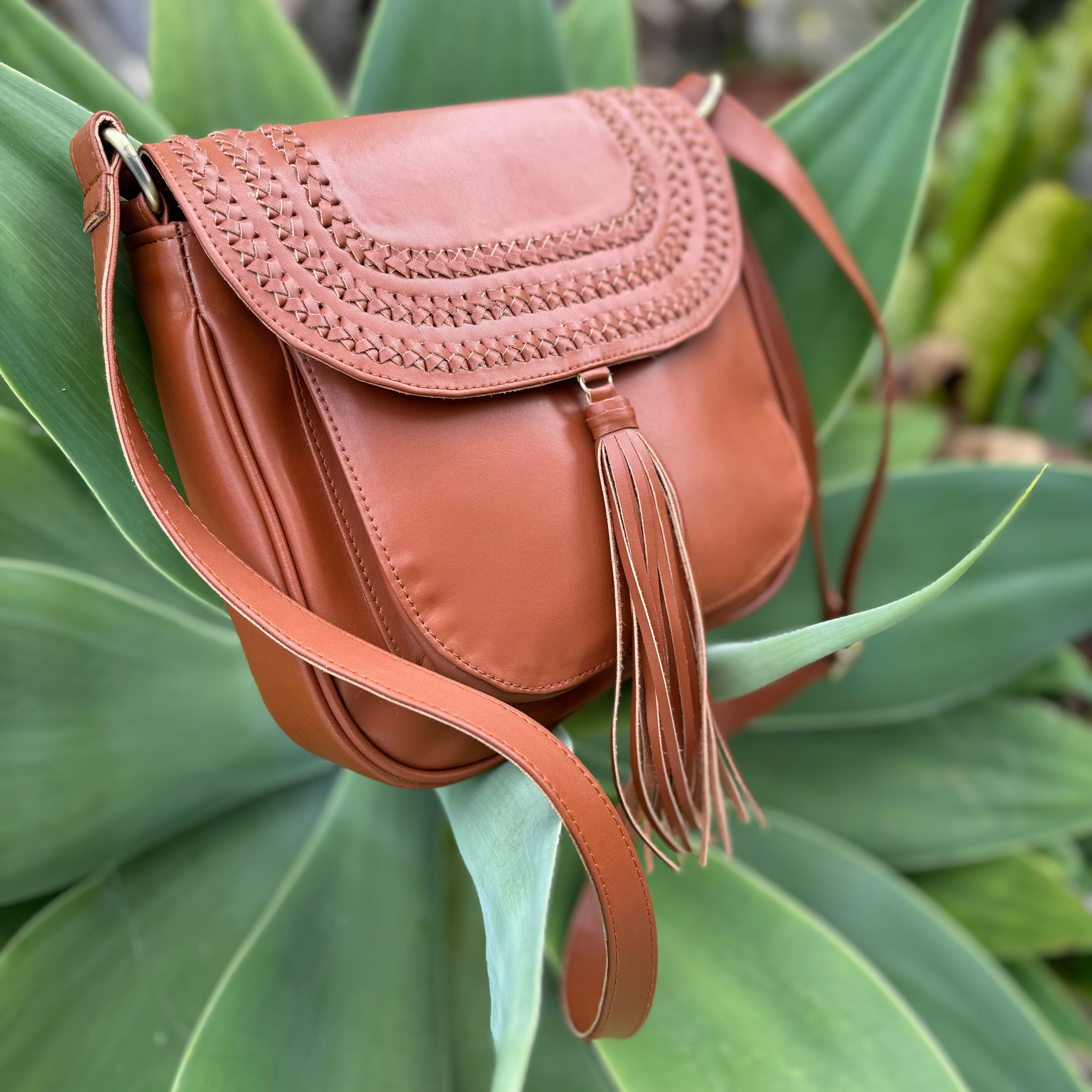 2-in-1 Brown Vegan Leather Studded Leather Tassel Over Shoulder Purse Vegan Shoulder Bag Personalized Gift For store Her Embroidered Purse