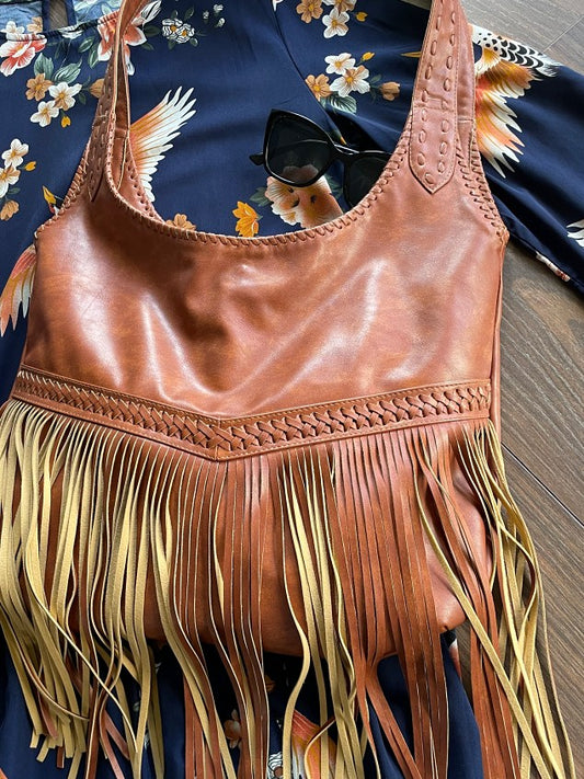 Cognac Brown Leather Fringe Purse Fringe Western Purse Boho -  UK