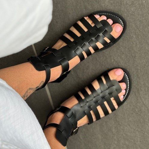 LINDA: Vegan Leather Sandals Black