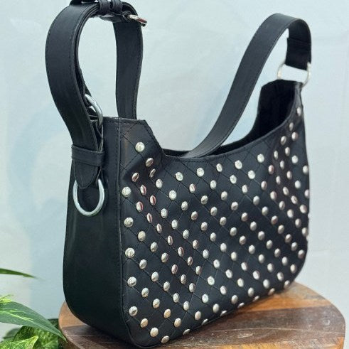 GRETA: Vegan Leather Stud Bag Black