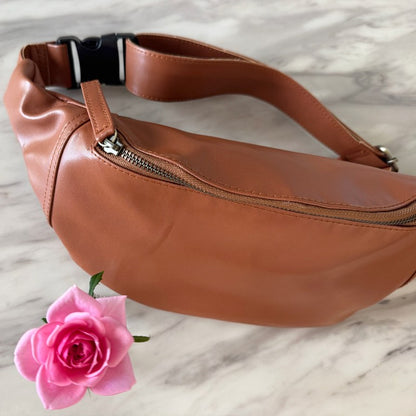 RILEY: Vegan Leather Waist Bag Tan Brown