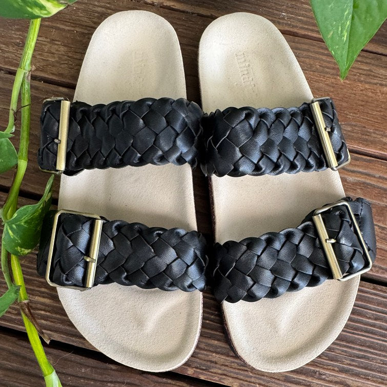 MILEY: Vegan Leather Slides Black