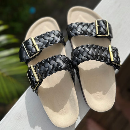 MILEY: Vegan Leather Slides Black